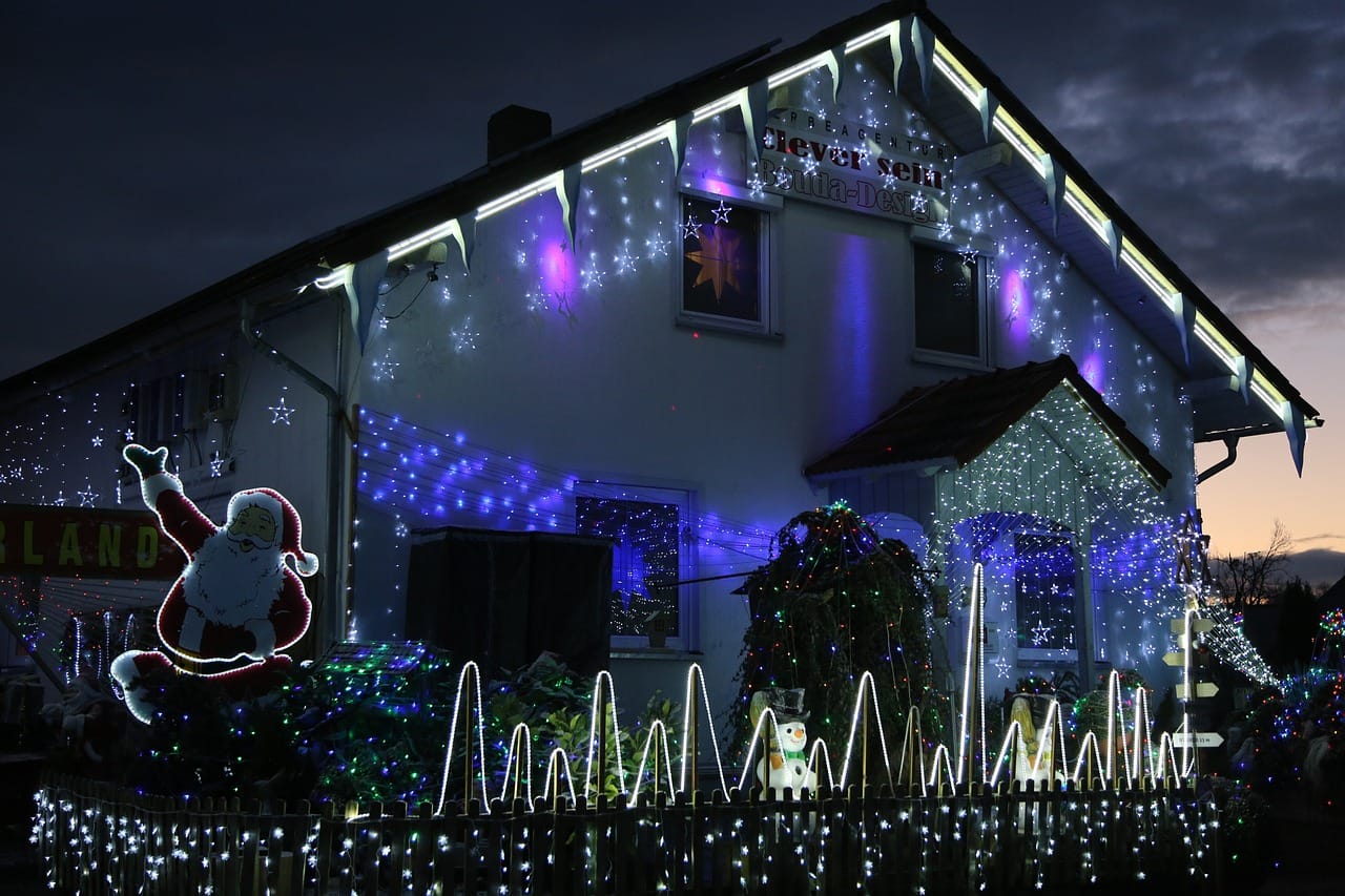 this image shows fence line Christmas lights in Loomis, CA