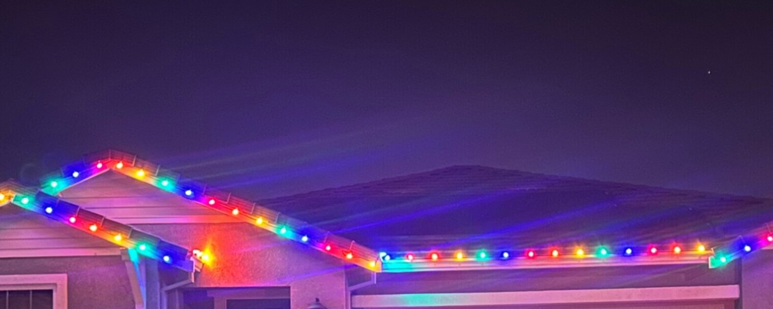 Professional christmas lights in Granite Bay, CA: multicolor c9 twin gable peaks